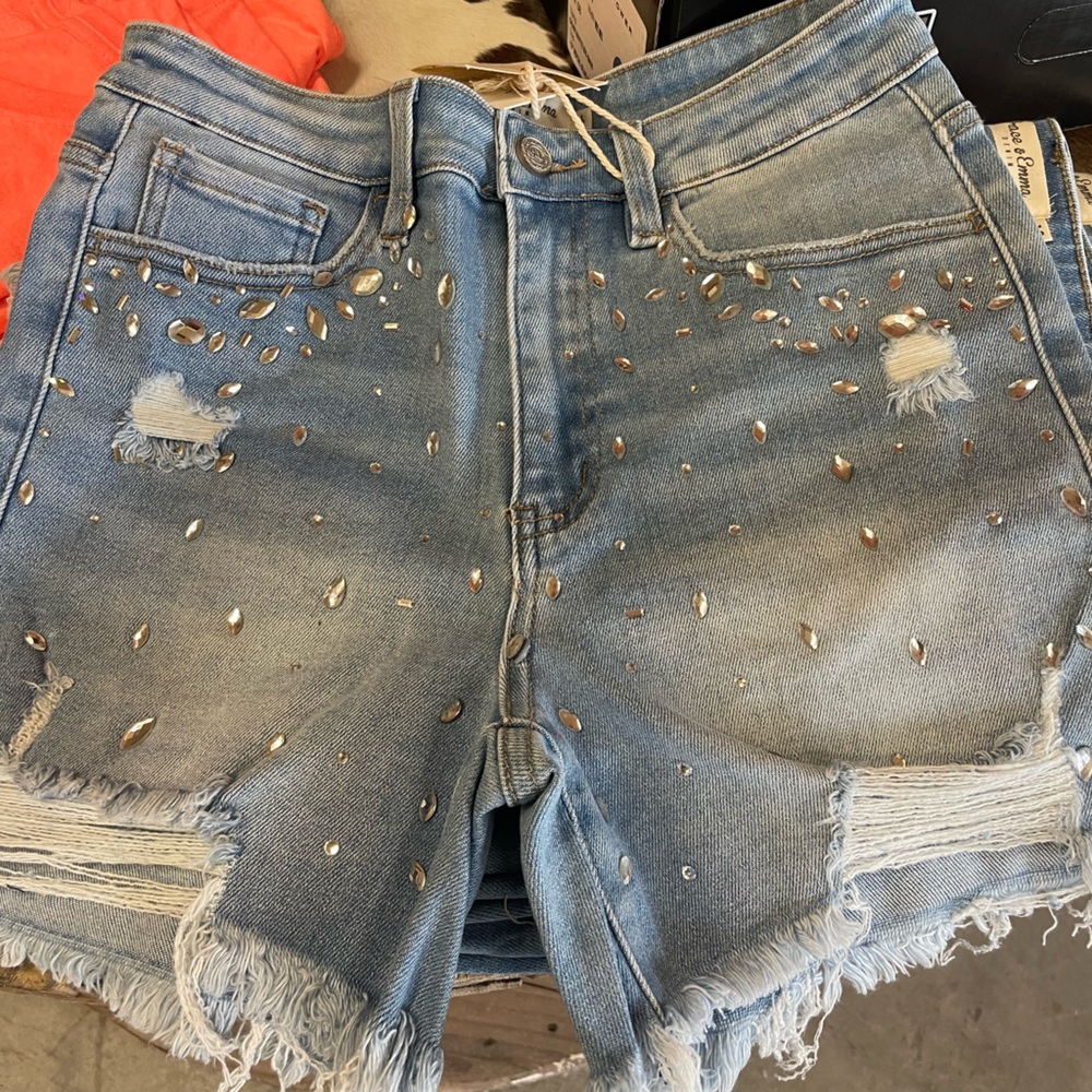 Rhinestone distressed blue Jean shorts